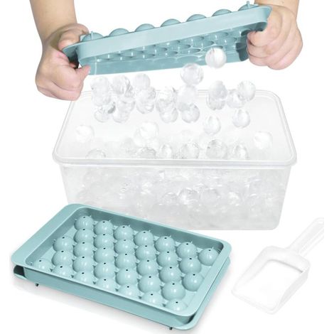 Bac à glaçons avec couvercle et bac à glaçons - Bacs à glaçons ronds pour congélateur avec couvercle - Bacs à glaçons pour congélateur avec bac à glaçons (1"-2 PACK Bleu) (1/4)