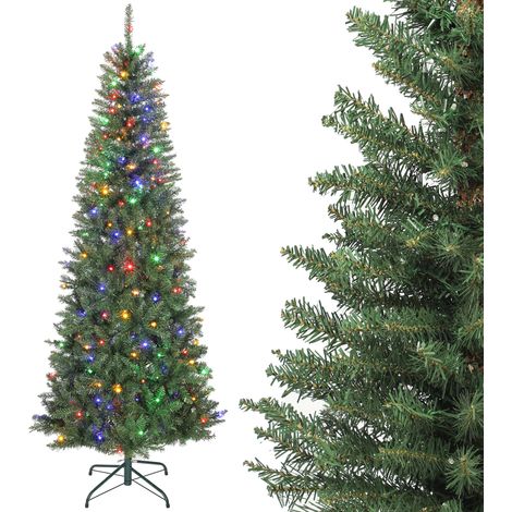 Sapin Noël artificiel vert 210cm fin 350 LED 1273 pointes support métal pliable déco