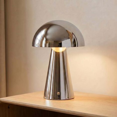 [GEBRAUCHT] B-Ware Lindby LED-Akkutischlampe Nevijo chrom Ø20cm USB dimmbar Touch-Dimmer (1/2)