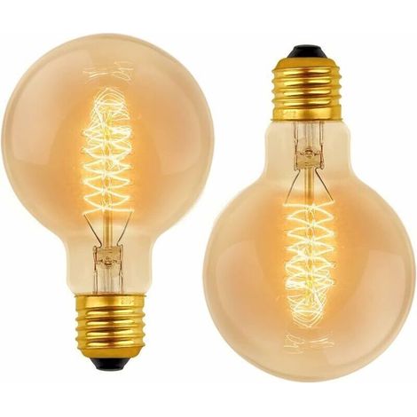 Ampoule Vintage Globe G80 E27 Dimmable 60W Blanc Chaud 2700K, 600lm, Ampoules de Décoration à Incandescence Rétro E27 Spirale Tungstène Filament Lampe, lot de 2 (1/4)
