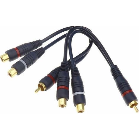 Cavo splitter da 20 cm, 1 connettore RCA maschio a 2 connettori RCA femmina, linea audio AV a doppia uscita. (1/4)