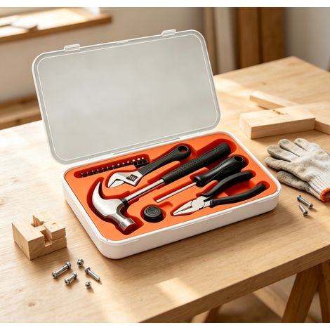 Coffret outils domestique 17 pièces kit outils manuel en acier CR‑V boîte à outils multifonction pour réparation bricolage maison marteau pince clé à molette tournevis (1/5)