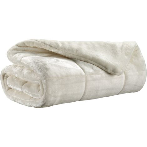 Plaid de Canapé Doux Effet Matelassé Double Face 130 x 180 cm Microfibre Blanc Neige - PANGIVO (1/3)