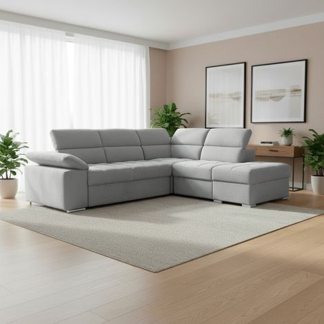 Divano Letto Angolare Capri Reversibile con Pouf Contenitore – Grigio chiaro (1/5)