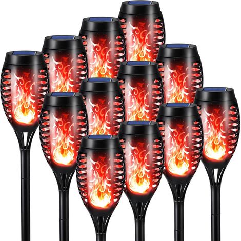 12-Piece Outdoor Solar Lights with Realistic Dynamic Flame Effects - Suitable for Indoor and Hallway Use [Energy Efficiency Rating G]