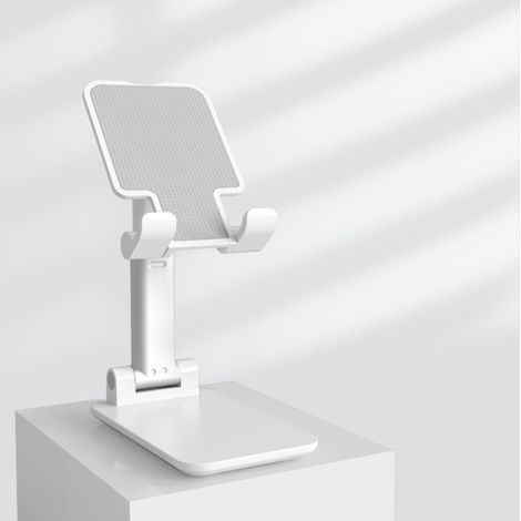 Support pliable pour tablette et téléphone portable (blanc) pour bureau. (1/5)