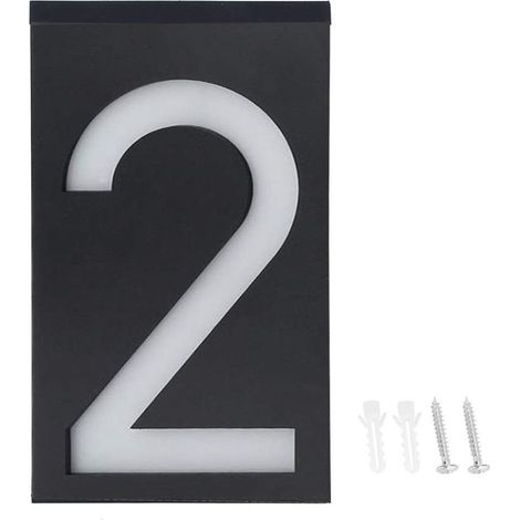 (numéro 2)LED d'extérieur à énergie solaire lumière de signalisation de numéro plaque lumineuse de direction de porte de magasin d'hôtel de maison numéros de maison