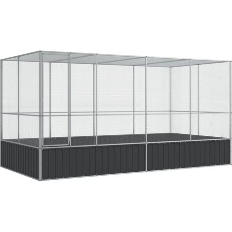 Vidaxl – Volière avec extension en acier galvanisé 418 x 207 x 212 cm – Grille en acier pour observation – Sécurisée avec porte verrouillable (1/6)