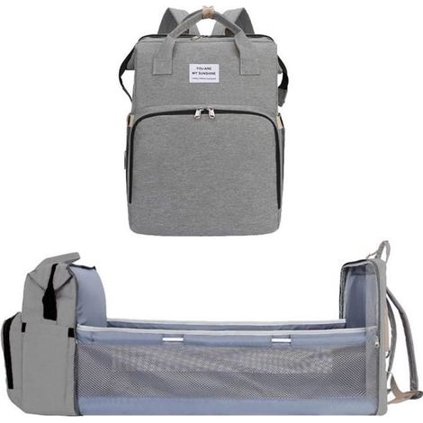 Pliant Berceau Sac Multifonctionnel bébé lit de Voyage Portable Double épaule mère Sac bébé nid avec Matelas -Gris (1/4)