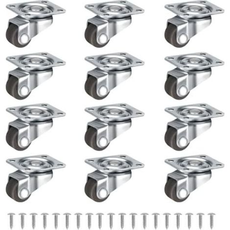 Juego de 12 ruedas pequeñas giratorias de 360° de 12 mm, silenciosas, para muebles pequeños, mesas, armarios y carros, con tornillos, color marrón. - Crezuo