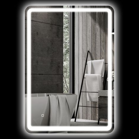 Miroir de Salle de Bain LED 70x100cm avec Interrupteur Touch, 3 Températures, Antibuée