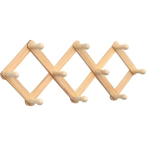 Portant télescopique en bois - pliable - extensible jusqu'à 87 cm - fixation murale - (moyen) 32 x 12 x 6,5 cm - couleur bois naturel - 1 pièce (1/5)