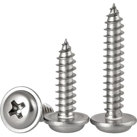 M3 x 10mm 50 Pcs Tête ronde Vis auto taraudeuses Avec rondelle Acier inoxydable 304 Croix Tête bombe Vis à bois (1/5)