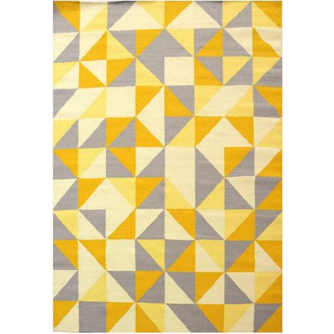 Tapis kilim fait main en laine 170x240 jaune rectangle motif géométrique LYN12 SCANDIN (1/5)