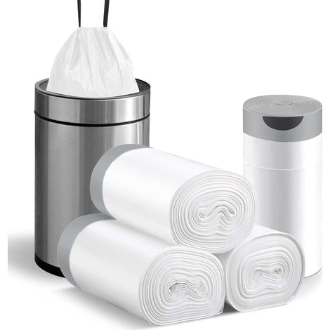 Sacs poubelle ultra résistants de 8 gallons avec cordon de serrage 120 sacs poubelles de 8 gallons pour salle de bain, cuisine, chambre, bureau, blanc non parfumé (mise à niveau 21,65 x 23,62 - facile (1/5)