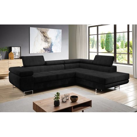 AX LIVING Couch L Form Kanya Schwarz 275cm mit Bettfunktion Stauraum R
