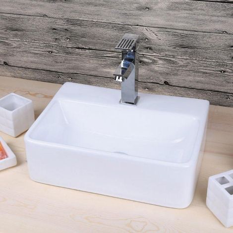 Lavabo blanco brillante sobre encimera ceramico COSENZA 40,5 x 30 cm