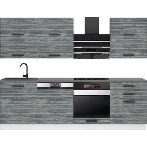 Belini – Cuisine complète 240 cm avec plan de travail en chêne glamour – Système de fixation professionnelle – Tiroirs en métal avec roulement (1/4)