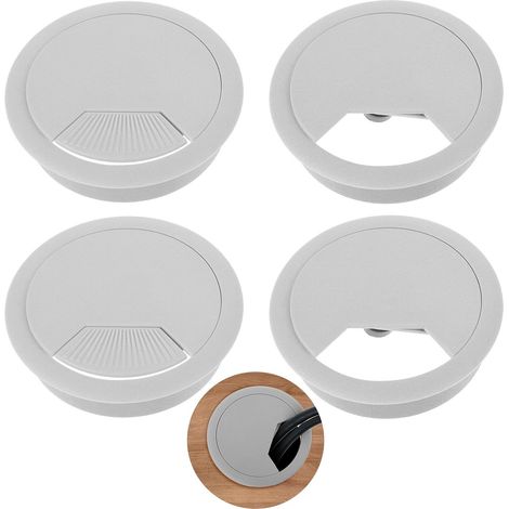 Lot de 4 passe-câbles pour bureau - 60 mm - En plastique - Rond - Pour table et bureau - Gris (1/5)