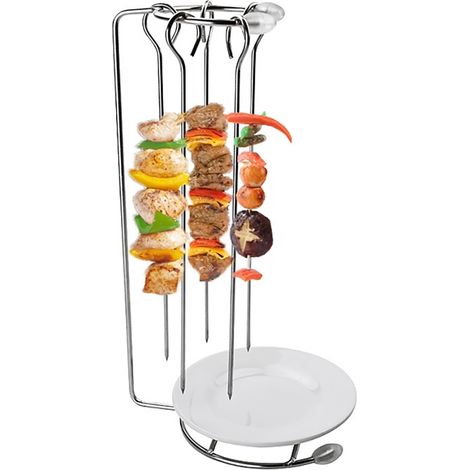 Pique à brochette en acier inoxydable avec support gril, aiguille et porte-brochette réutilisables pour barbecue.