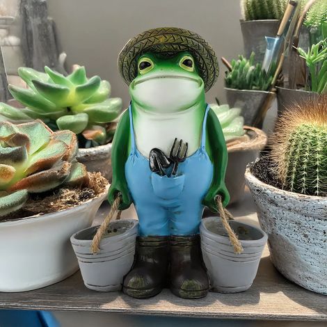 (Jardinière grenouille, L) Accessoires pour terrasse, balcon ou cour extérieure : petite décoration créative, adorable grenouille, pot pour plantes grasses (1/4)