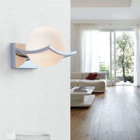 Wandleuchte für den Innenbereich, moderne E27-Wandleuchte mit Glasschirm, 15 cm große Chromkugel-Wandleuchte E27 für Schlafzimmer, Wohnzimmer, Flur, Treppenhaus (Leuchtmittel nicht enthalten) (1/4)