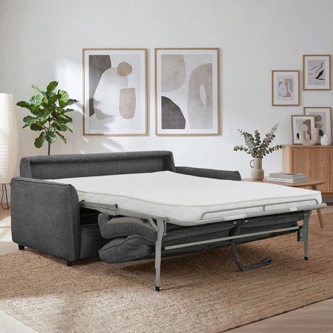 Canapé convertible 3p tissu doux gris avec matelas 160x190 cm - JOHN (1/5)