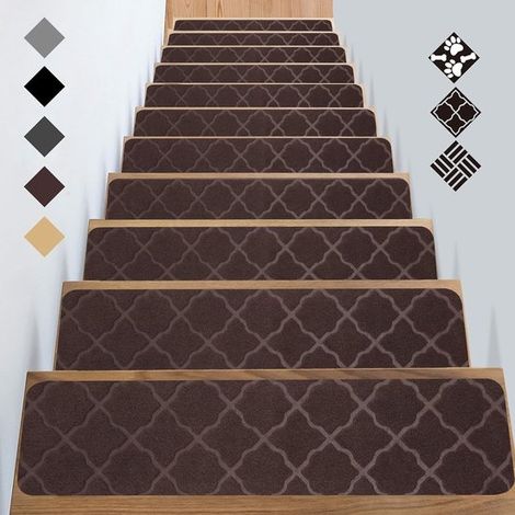 Alfombras para escaleras，alfombras autoadhesivas antideslizantes para escaleras，cubo marrón (76x20cm，15 unidades) (1/5)