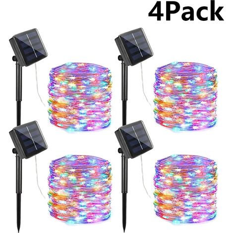 Guirlande lumineuse solaire LED (22 m, 200 LED, 4 couleurs) - Lot de 4 - Étanche - Décoration pour Noël, fêtes et jardin (1/5)