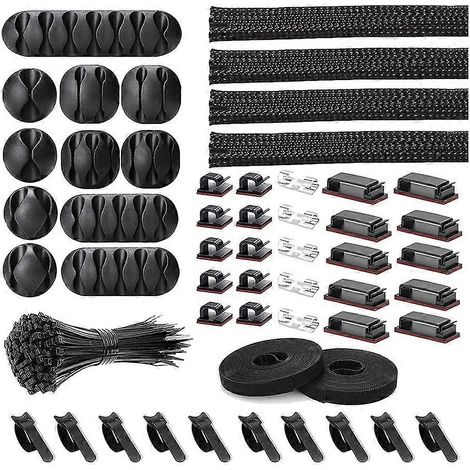 Kit de gestion de câbles de 152 pièces, comprenant des clips de rangement de câbles auto-adhésifs et des gaines de câbles. (1/4)