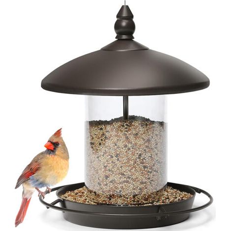 1Mangeoire pour oiseaux métal anti-écureuil, suspension extérieur avec toit imperméable pour graines sauvages (1/5)