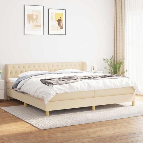 Cama box spring con colchón tela color crema 200x200 cm (1/5)
