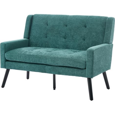 CAIziBanc rembourré premium en lin (2 places) avec pieds antidérapants en bois massif et coussins en mousse haute densité – chaise d’appoint capitonnée pour salon, chambre et bureau (1/5)