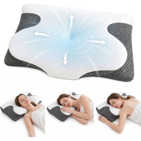 Oreiller cervical papillon – Mousse mémoire – 60x40x12 cm – Dormeurs latéraux et dorsaux – Housse lavable (1/5)