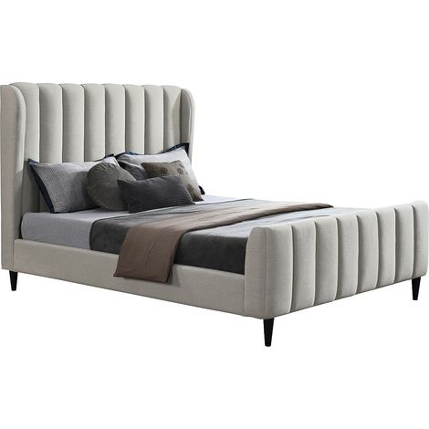 Letto 160 x 200 cm Tessuto con cuciture verticali Grigio  - CASAGOTI