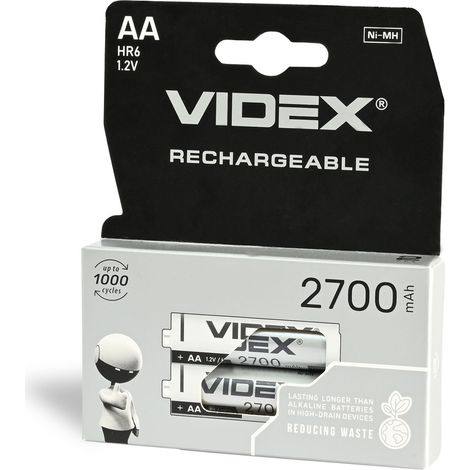 Set di 2 batterie AA al nichel-metallo idruro Videx da 1,2 V 2700 mAh HR6