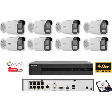 KIT videosorveglianza ip POE Hikvision Nvr 8 canali 4K 8 telecamere Smart Hybrid ColorVu 4 MP hdd 1TB