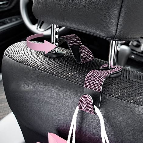 Autositz-Rückenlehnenhaken mit Kristallen, Organizer für Handtaschen, Mäntel, Einkaufstaschen, rosa (1/5)