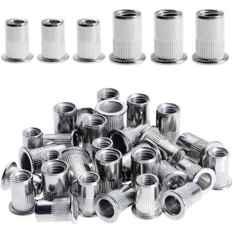 100 Pièces Rivet Ecrou M6 M8, Écrous à Rivets en Acier Inox, Tête Plate Ecrou Insert Assortiment Kit pour Bois Meubles, Ecrou M6 Ecrou M8, Chaque Taille 50 Pièces (1/4)