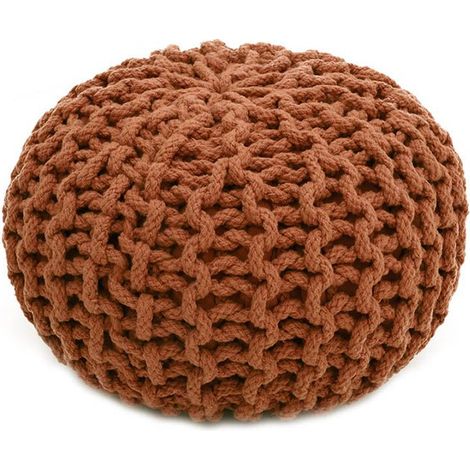 Pouf Enfant Décoratif Tricoté à la Main en Corde de Coton Épais Semi-Rigide Coloris Sienne - PANGIVO (1/2)