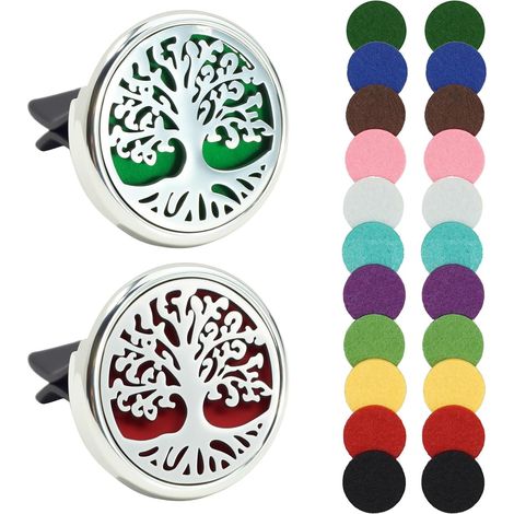 Car Aromatherapy Essential Oil Diffuser, 2 Pack Stainless Steel Essential Oils Diffuser for Tree of Life Interior Air Freshener with 20 Replacement Felt Tip Pens (Fragrance Free) (1/5)