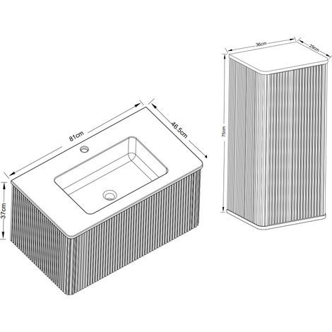 Ensemble meuble de salle de bain avec vasque et meuble bas suspendu 80 cm, colonne latérale, modèle moderne, coloris blanc (1/5)
