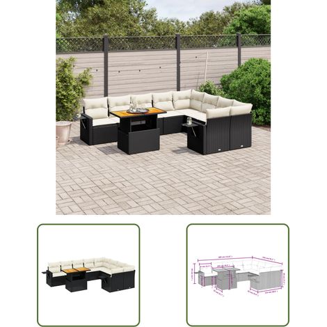 The Living Store 10-tlg. Garten-Sofagarnitur mit Kissen Schwarz Poly Rattan - Gartenmöbel Set - PE-Rattan Möbel - Outdoor Lounge - Gartenlounge - Balkonmöbel (1/3)