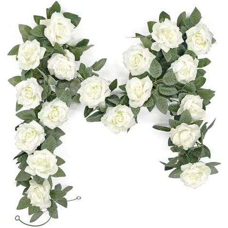 Lot 2 Guirlandes Fleurs Roses Artificielles, 2 m, Blanc, Décoration, Mariage, Table, Fête, Mur, Vélo, Soie (1/5)