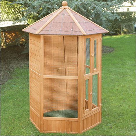 Voladera para pájaros de jardín Exterior (Canarios, periquitos.) - Voladero Hexagonal en Madera