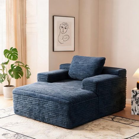 Canapé d'angle bleu en tissu velours côtelé 115 x 159 cm 2 places (1/5)