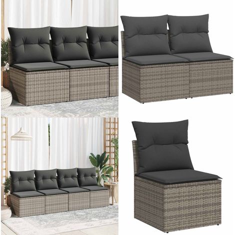 vidaXL 2-tlg. Garten-Sofagarnitur mit Kissen Grau Poly Rattan Akazie (1/5)