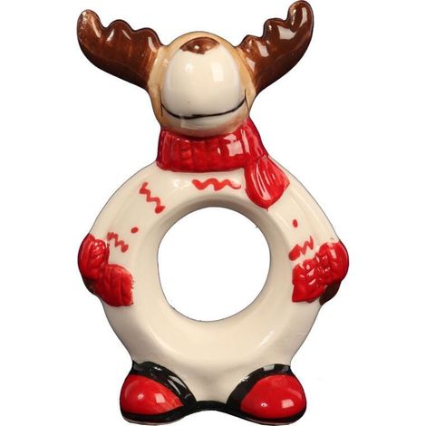 Portatovaglioli natalizio in ceramica a forma di renna, 10 cm, stile scandinavo (1/3)