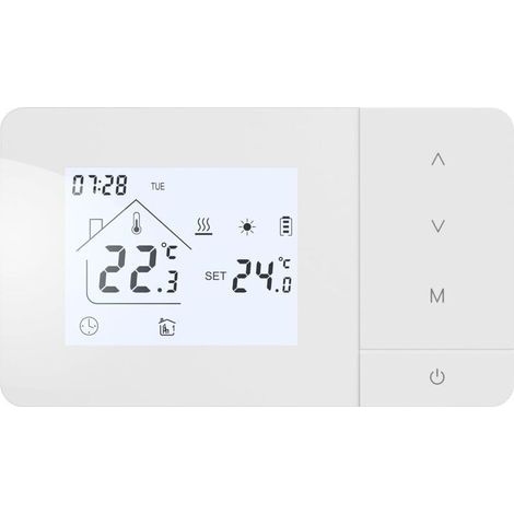 Thermostat Chaudiere gaz à Pile,Programmable quotidiennement,Alimentation par Batterie ou USB,Blanc (1/4)