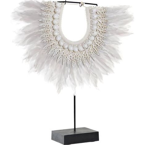 Statue déco plumes et coquillages pour intérieur zen - Beige naturel et noir épuré